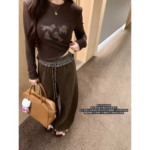 不费脑首选～小众花边格纹腰头拼接保暖显瘦百搭加绒裤 吴大笑