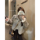 吴大笑 听雪来音～温柔韩系百搭洋气翻领重工挑染兔毛皮草外套