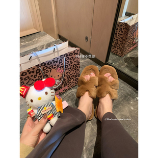 洋气时尚 焦糖漫游～好穿不费脚经典 感百搭毛绒绒拖鞋 吴大笑