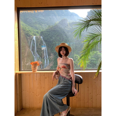 （吴大笑）少女的祈祷～清新度假风印花显瘦韵味百搭丝巾多种绑法