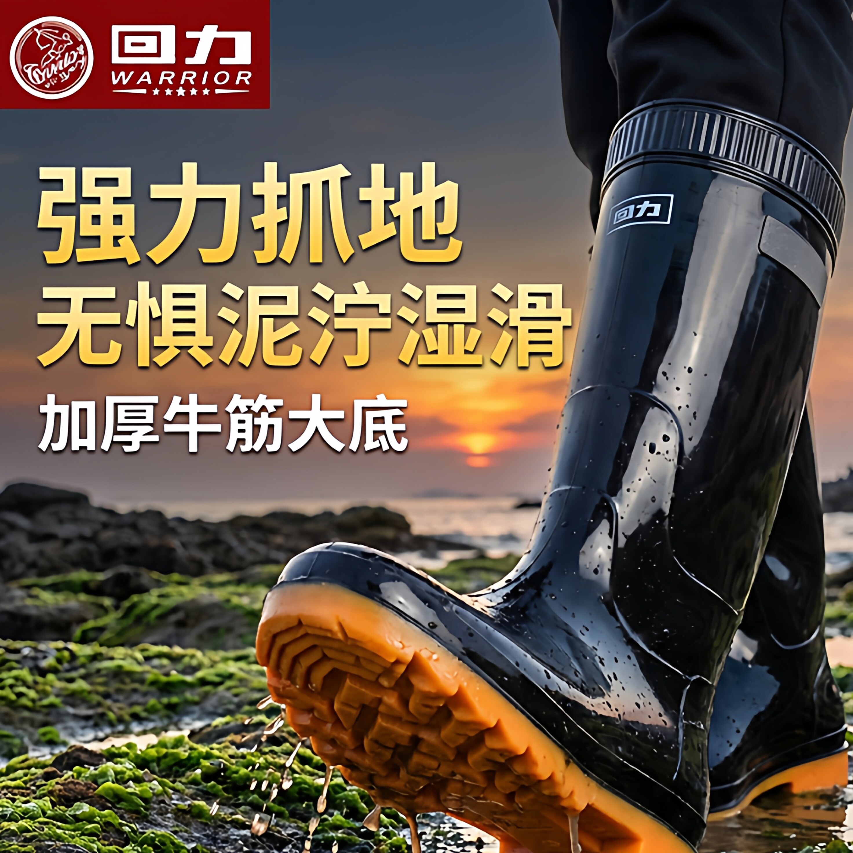 回力新款反光雨鞋男款高筒雨靴水鞋防滑耐磨劳保水靴加绒保暖钓鱼