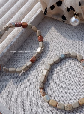 天然无优化寿山石手串新中式不规则方形手链简约文艺复古优雅气质