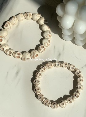 复古哥特冷淡风骷髅手串白松石简约潮流饰品弥勒佛手链情侣饰品