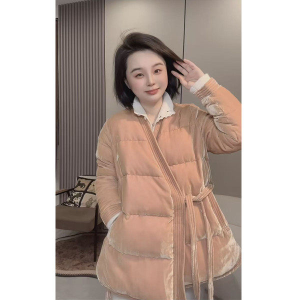 奕奕推荐《南瓜橘》桑蚕丝丝绒羽绒服白鸭绒加厚保暖外套女