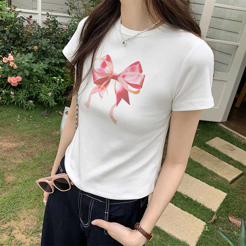 厚度适中纯棉辣妹短袖蝴蝶结