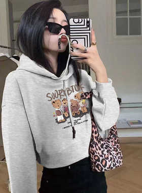 美式原创潮牌印花卫衣女宽松连帽加绒秋季新款休闲慵懒风小众上衣