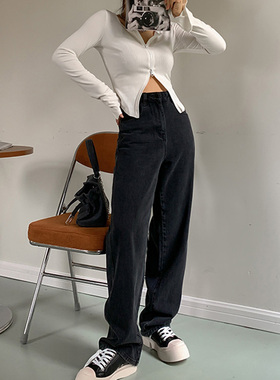 奶七弟弟 长腿神仙裤 复古做旧黑色高腰显瘦宽松直筒拖地牛仔长裤