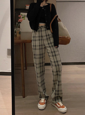 VEEE 春夏新款 格子控zui爱 超显比例显瘦格纹高腰西装阔腿休闲裤