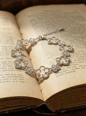 ins风镂空花朵手链银色双层大小花 甜酷轻奢质感百搭氛围感配饰潮