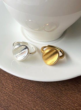 甜酷椭圆光面高级感叠口指环韩国饰品小众ins简约925纯银戒指女潮