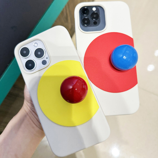 潮流质感适用于iphone15promax14全瓷支架氛围感 TRstudio原创设计撞色圆球支架液态硅胶手机壳独特个性