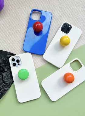 TRstudio原创设计首发糖果色圆球支架白色手机壳适用于iphone15pro131214promax11光面全包可爱少女心时尚