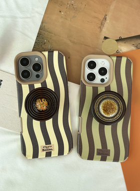 TRstudio原创设计美拉德氛围艺术质感木琉璃支架秋冬氛围感仿皮全包软壳适用于iphone17promax16pro14支架壳