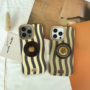 TRstudio原创设计美拉德氛围艺术质感木琉璃支架秋冬氛围感仿皮全包软壳适用于iphone17promax16pro14支架壳