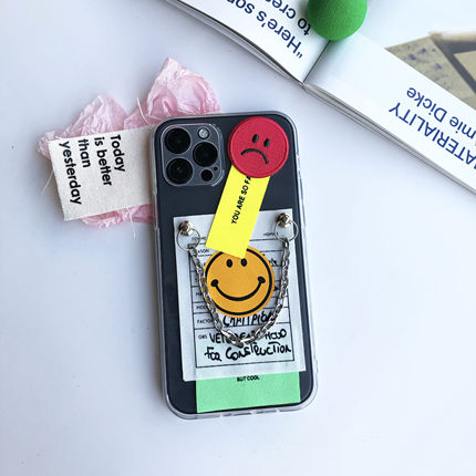 TR透明全包diy手机壳笑脸贴画链条英文ins适用于苹果13pr华为安卓