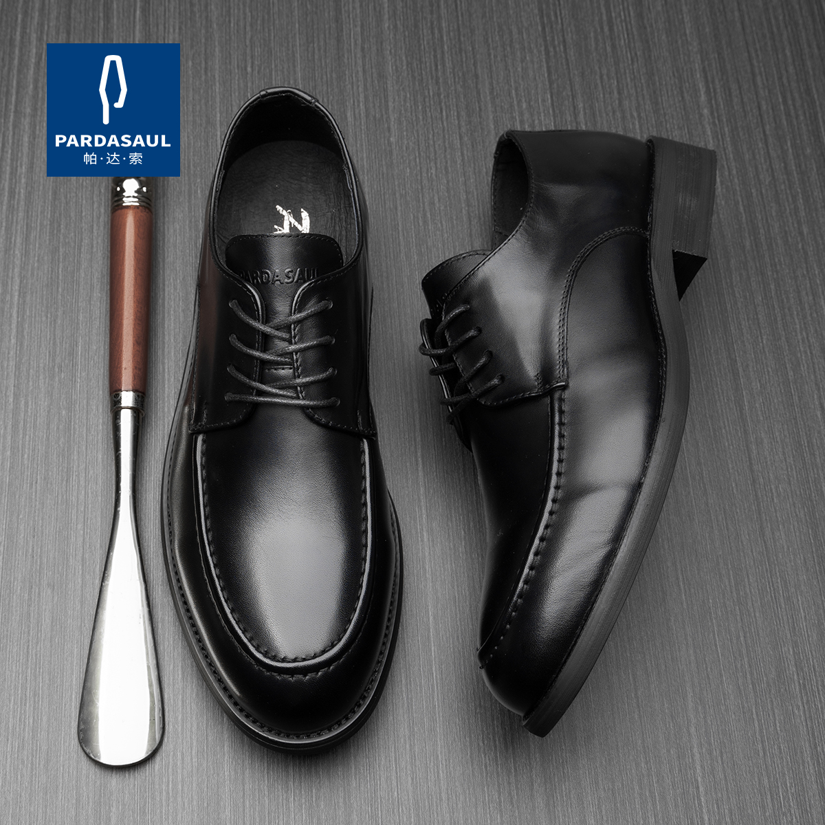 帕达索英伦风男士圆头商务休闲复古大头胎牛手工德比真皮鞋230907
