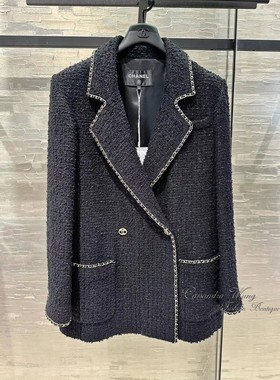 C*hanel 23B 秋冬链条黑色中长款外套