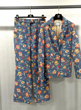 P*aul&Joe蓝色印花灯芯绒西裤套装 尺寸36上衣肩宽39 裤腰围36