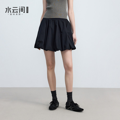 水云间黑色花苞半身裙女甜酷芭蕾风短裙子轻辣妹通勤风显瘦百搭夏