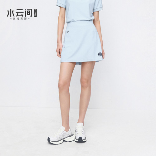 水云间户外穿搭网球风运动短裙女装蓝色压褶半身裙子2026夏季新款