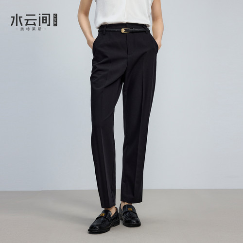 【极简通勤】水云间黑色九分烟管西装裤女高腰垂感直筒裤子显瘦