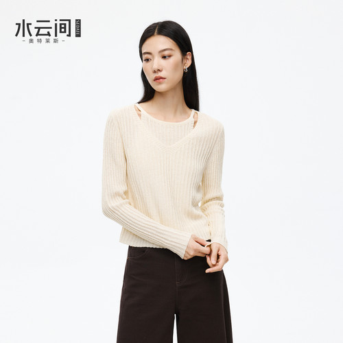 【柔系职场】水云间白色假两件毛衣修身显瘦长袖毛针织衫上衣正肩