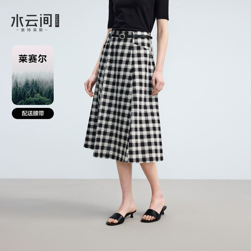 水云间港风格纹A字中长半身裙