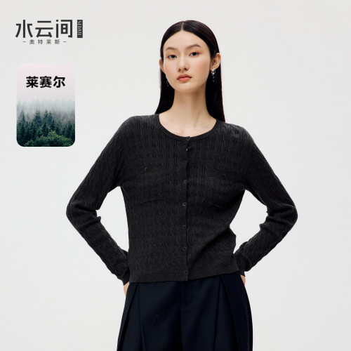 【衣橱基础】水云间深灰色毛针织开衫外套长袖修身上衣莱赛尔混纺