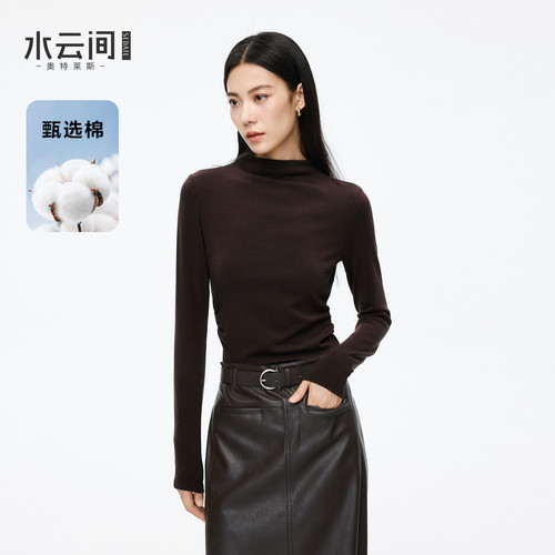 【衣橱基础】水云间深咖色半高领毛针织衫女修身显瘦长袖上衣内搭