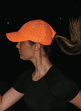 Sprints反光闪电跑步帽 橙色速干透气运动帽马拉松夜跑遮阳帽男女