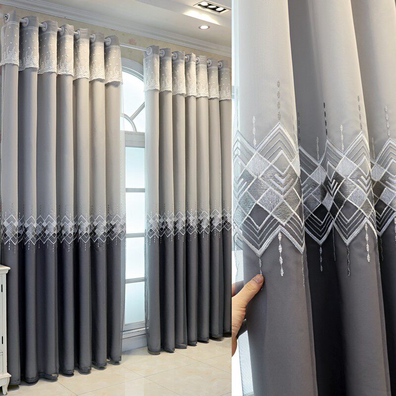 北欧简约现代加厚窗帘纯色全遮光落地帘客厅卧室阳台飘窗布纱一体