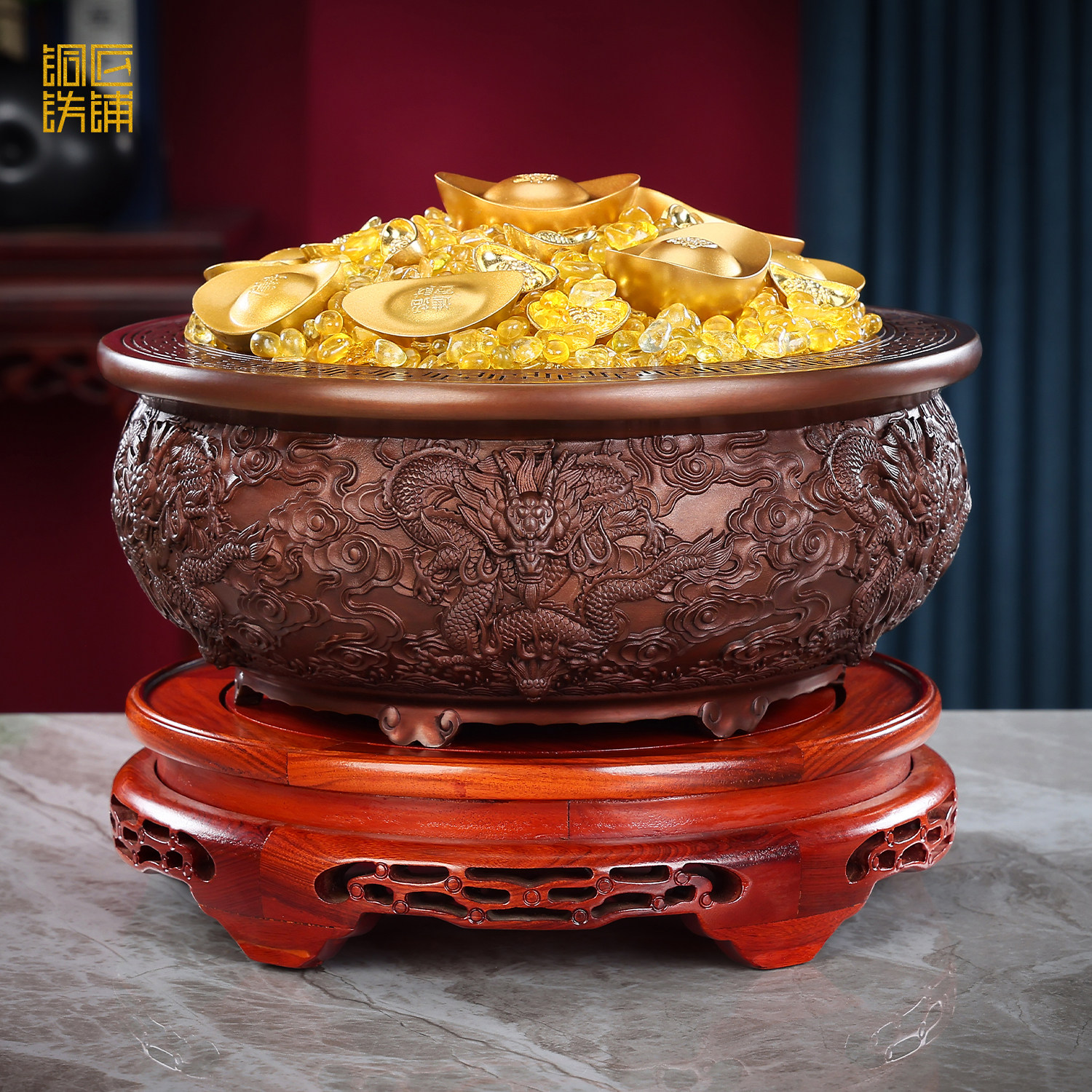 紫铜龙纹十二生肖聚宝盆摆件家居客厅办公室桌面开业乔迁礼品,家居饰品,装饰摆件,淘宝优惠券,粉丝福利购,淘宝优惠卷