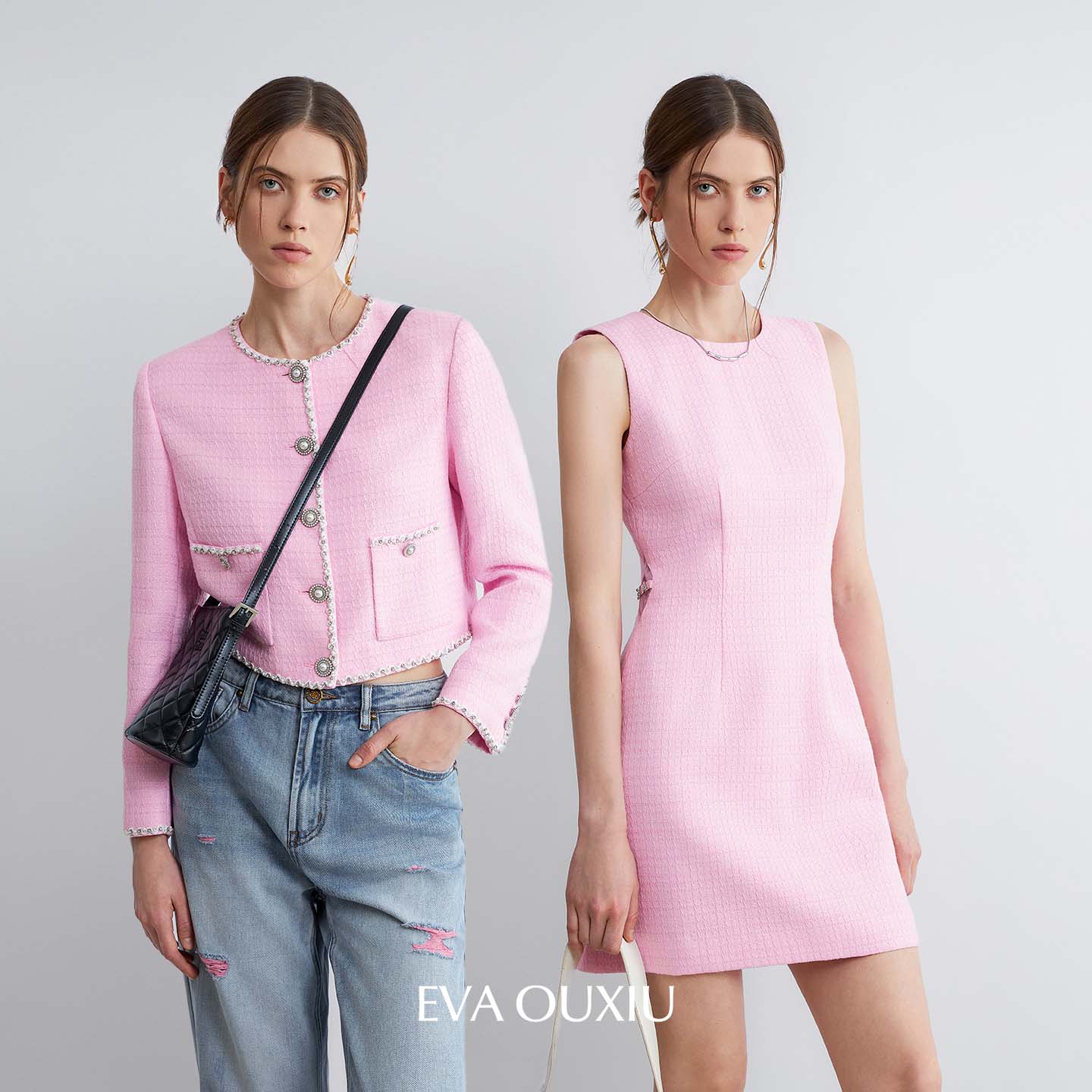 短外套小香风粉色开春外套新款