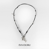EVAOUXIU时髦小众狗狗项链2026年新商场同款 黑色皮绳毛衣链女