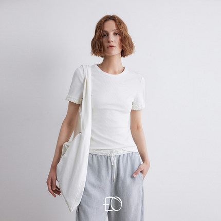 EVAOUXIU【新品】夏极简紧身短T恤女淡人穿搭简约弹力短袖上衣