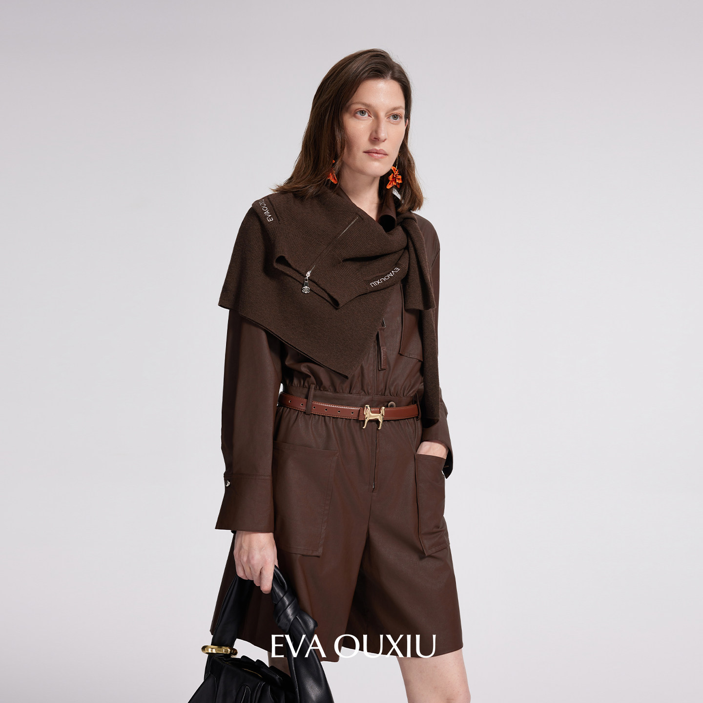 EVAOUXIU商场同款时髦设计感连体裤女2026年春季新复古腰带款中裤,女装/女士精品,连体衣/裤,淘宝优惠券,粉丝福利购,淘宝优惠卷