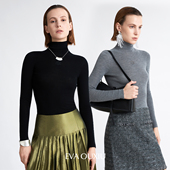 长袖 EVAOUXIU刚需爆款 刺绣加厚高领100%羊毛针织毛衣打底修身 上衣