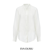 EVAOUXIU莱赛尔复古智性风衬衫 桑蚕丝斜裁荡领通勤上衣女