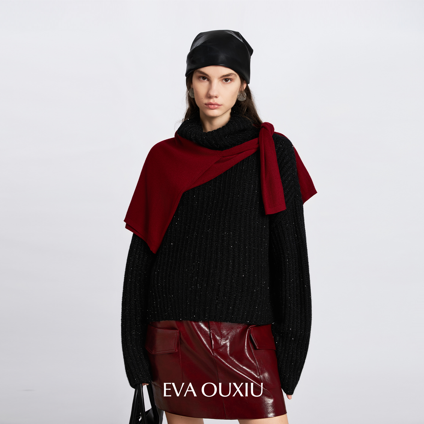 EVAOUXIU慵懒银河珠片高领针织衫