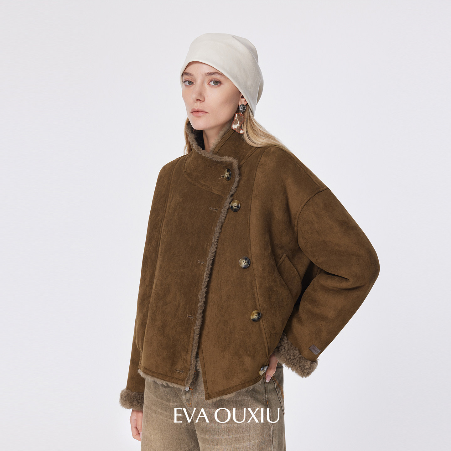 EVAOUXIU商场同款绵羊毛皮草冬显瘦年轻短款复古时髦麂皮短外套女,女装/女士精品,皮草,淘宝优惠券,粉丝福利购,淘宝优惠卷