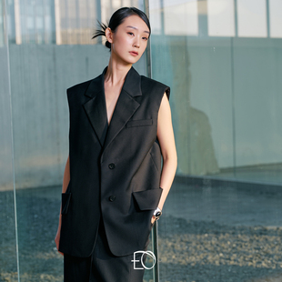 坎西装 极简通勤羊毛马夹肩外套宽松无袖 新品 EVAOUXIU 新款