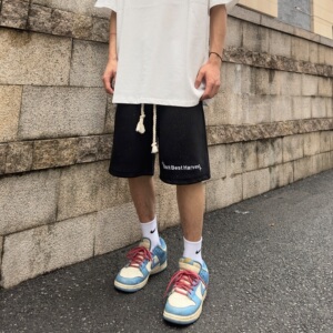 scs想文 美式街头满天星短裤男女夏季字母刺绣宽松情侣抽绳五分裤