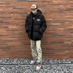 scs想文 美式街头字母刺绣连帽棉服男女hiphop宽松加厚情侣外套潮