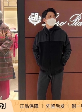 正品现货 Loro Piana 秋冬男士黑色纯羊绒连帽夹棉外套 FAL8432