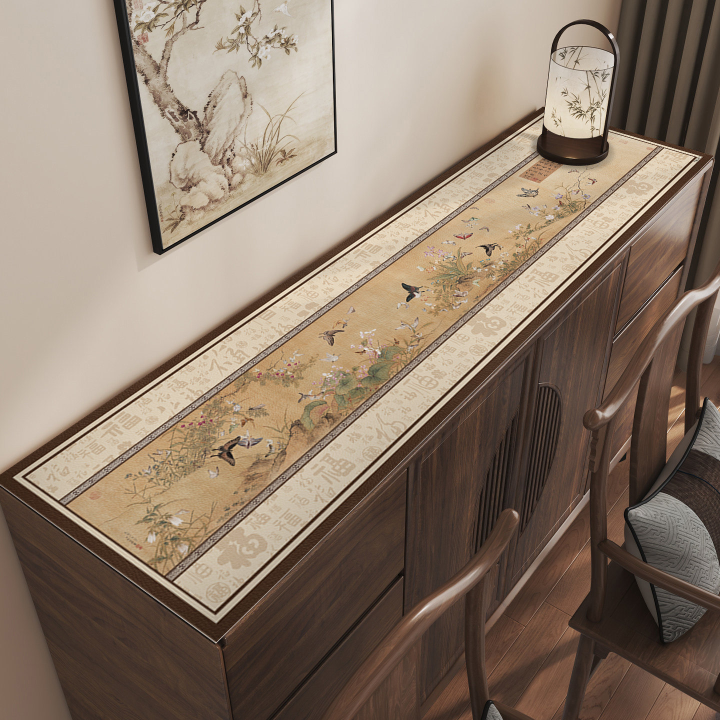 新中式餐边柜保护垫电视柜茶几桌垫长条桌布玄关鞋柜台面防脏垫子