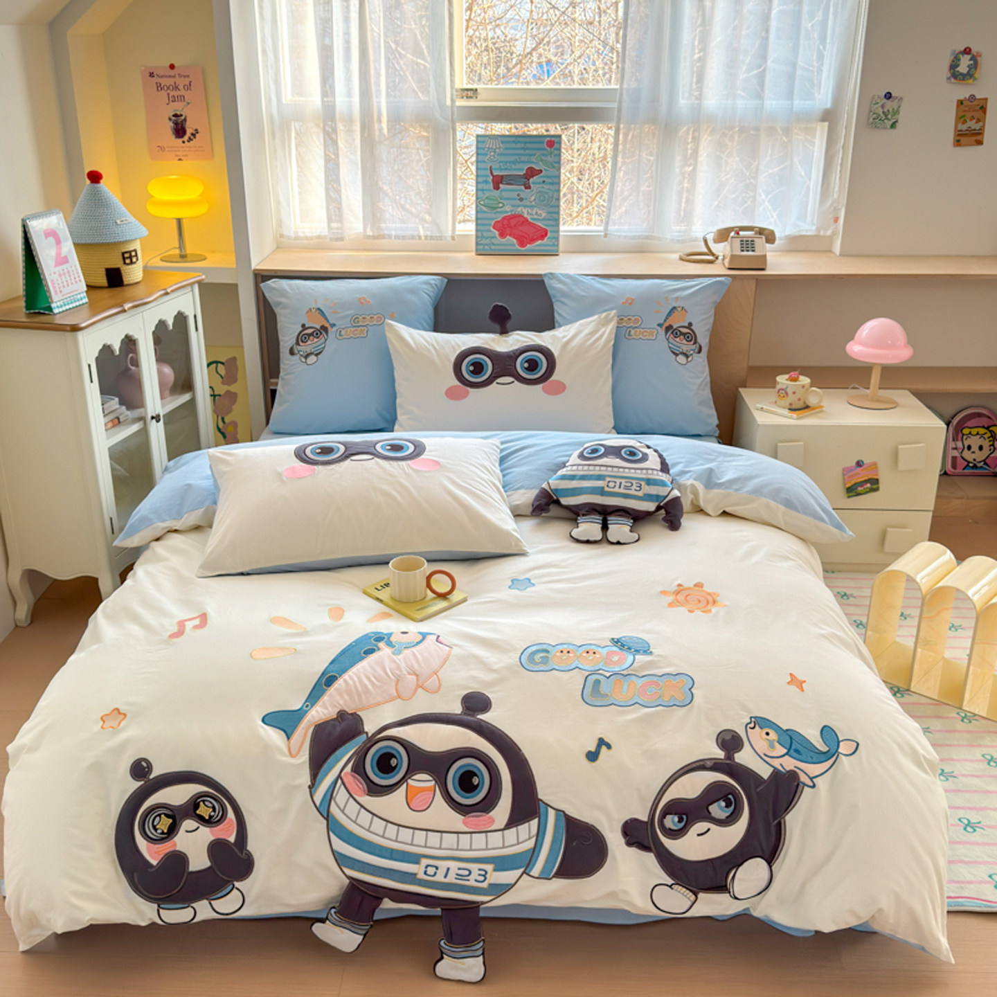 卡通可爱蛋仔纯棉儿童四件套双人1.8米床笠单人宿舍全棉三件套1.2