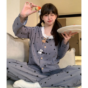 卡通2026睡衣少女款春秋季云朵纯棉纱长袖可爱少女套装家居服夏天