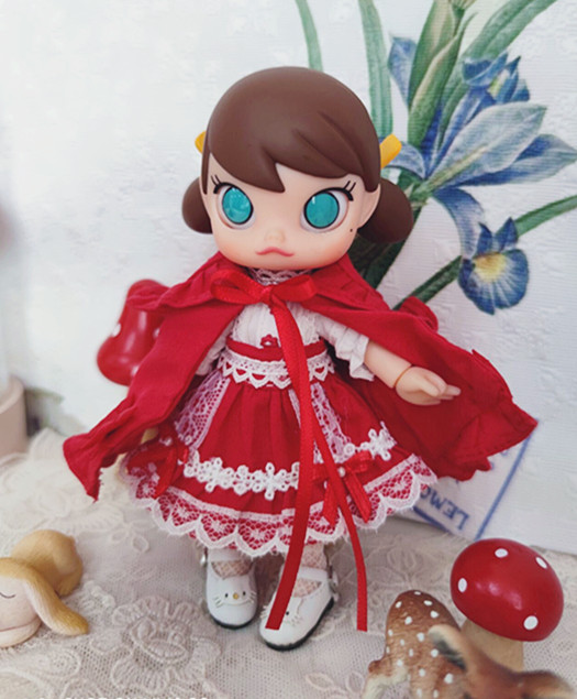 ob11新款红色衣服三件套娃衣小红帽套装