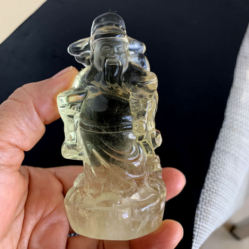 天然黄水晶雕刻财神小摆件