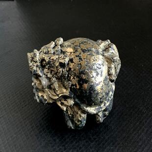 水玉冰魄天然黄铁矿石雕刻龙龟摆件 原石家居办公桌面摆饰 装饰